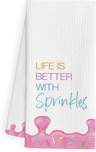 مناشف أطباق المطبخ الوردية الآيس كريم، هدايا لمحبي الآيس كريم، الحياة أفضل مع الرشات مناشف الشاي اليدوية المزخرفة للأطفال في مطبخ الحمام، 16 × 24 بوصة in Kuwait
