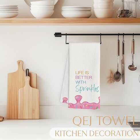 مناشف أطباق المطبخ الوردية الآيس كريم، هدايا لمحبي الآيس كريم، الحياة أفضل مع الرشات مناشف الشاي اليدوية المزخرفة للأطفال في مطبخ الحمام، 16 × 24 بوصة in Kuwait