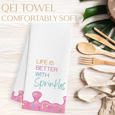 مناشف أطباق المطبخ الوردية الآيس كريم، هدايا لمحبي الآيس كريم، الحياة أفضل مع الرشات مناشف الشاي اليدوية المزخرفة للأطفال في مطبخ الحمام، 16 × 24 بوصة in Kuwait