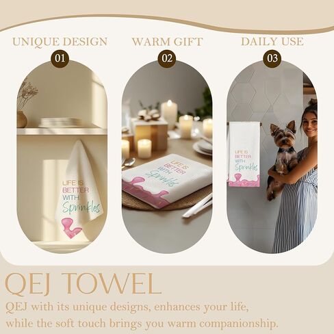 مناشف أطباق المطبخ الوردية الآيس كريم، هدايا لمحبي الآيس كريم، الحياة أفضل مع الرشات مناشف الشاي اليدوية المزخرفة للأطفال في مطبخ الحمام، 16 × 24 بوصة in Kuwait