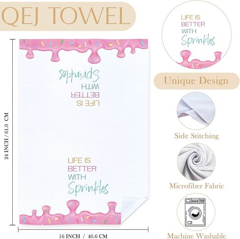 مناشف أطباق المطبخ الوردية الآيس كريم، هدايا لمحبي الآيس كريم، الحياة أفضل مع الرشات مناشف الشاي اليدوية المزخرفة للأطفال في مطبخ الحمام، 16 × 24 بوصة in Kuwait