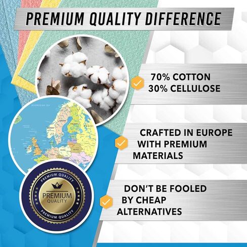 ACTIVE Swedish Dish Cloths for Kitchen 12 Pack Cellulose Sponge Cloth, Washable Dishcloths for Washing Dishes, Original European Dish Towels, Absorbent Reusable Paper Towels - Multicolor Assorted in Kuwait