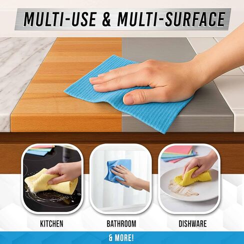 ACTIVE Swedish Dish Cloths for Kitchen 12 Pack Cellulose Sponge Cloth, Washable Dishcloths for Washing Dishes, Original European Dish Towels, Absorbent Reusable Paper Towels - Multicolor Assorted in Kuwait