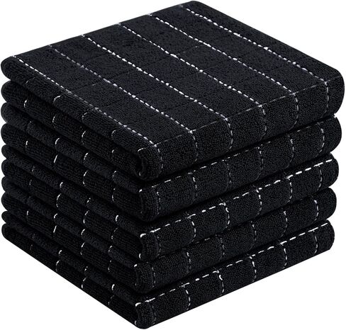 مناشف مطبخ تيري قطن 100% من Homaxy (أسود، 33 × 28 بوصة)، مناشف أطباق ناعمة وفائقة الامتصاص، تصميم مربعات، عبوتان in Kuwait