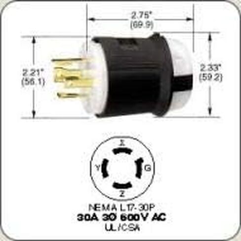 HBL2741 Locking Plug 30 amp 3 Phase 600V L17-30P Black and White in Saudi Arabia