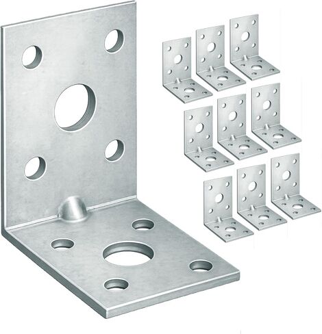 10 Pack Angle Brackets (1.97" x 1.97" x 1.38") Heavy Duty Corner Sleeper Bracket with Beading Timber Wood Metal Joining Fixing L Galvanised Steel Sheet Connector in Kuwait