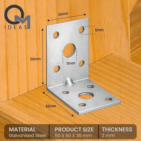 10 Pack Angle Brackets (1.97" x 1.97" x 1.38") Heavy Duty Corner Sleeper Bracket with Beading Timber Wood Metal Joining Fixing L Galvanised Steel Sheet Connector in Kuwait