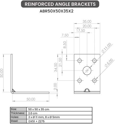 10 Pack Angle Brackets (1.97" x 1.97" x 1.38") Heavy Duty Corner Sleeper Bracket with Beading Timber Wood Metal Joining Fixing L Galvanised Steel Sheet Connector in Kuwait