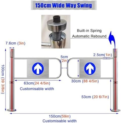 أبواب نصف متأرجحة أوتوماتيكية من الفولاذ المقاوم للصدأ - بوابة أمان متينة للإغلاق بزاوية 90 درجة لمحلات السوبر ماركت ومراكز التسوق والملاعب، بعرض فضي 59 بوصة (150 سم) in Kuwait