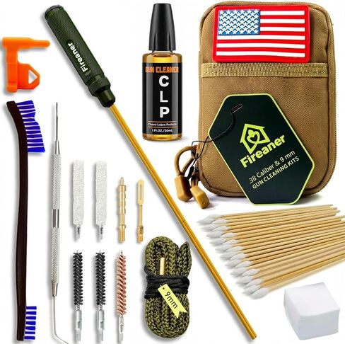9mm Pistol Basics Single-Caliber Cleaning Kit, Handgun Cleaning kit for .357 .38 with 9mm Gun Snakes in Molle Pouch | Complete .38&.357,9mm gun cleaning kit with CLP, swabs, patches, and bore brushes with labeled storage tubes. in Saudi Arabia