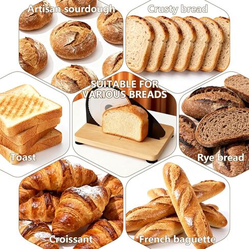 Upgraded Manual Bread Slicer for Homemade Bread with 20 Bags and Acrylic Cover, Adjustable Thickness Bread Cutter, Sourdough Slicer Serrated Blade with Scale Line and Suction Cup for Baguettes in Saudi Arabia