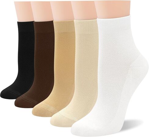 SERISIMPLE Women Thin Viscose Bamboo Above Ankle Sock Breathable Lightweight Classic Crew Casual Mesh Socks 5 Pairs in Kuwait
