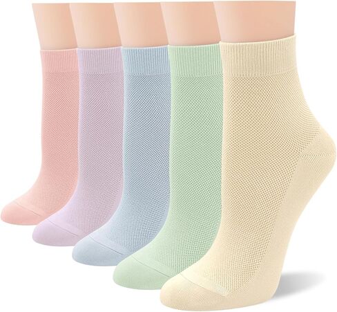 SERISIMPLE Women Thin Viscose Bamboo Above Ankle Sock Breathable Lightweight Classic Crew Casual Mesh Socks 5 Pairs in Saudi Arabia