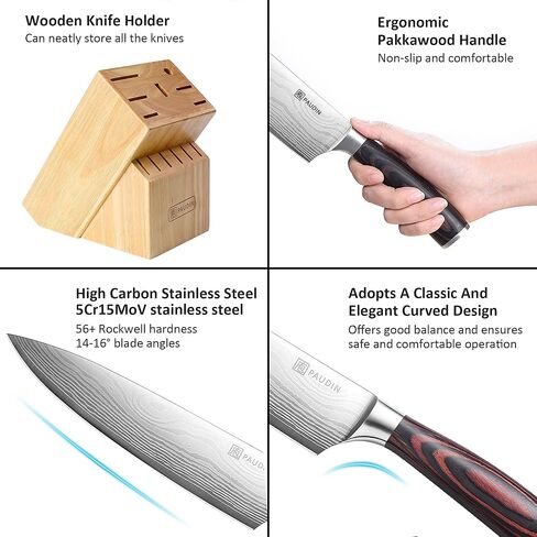 PAUDIN Kitchen Knife Set with Block, 14 Pieces Knife Sets for Kitchen with Block, High Carbon German Stainless Steel Sharp Chef Knife Set with Ergonomic Pakkawood Handle in Saudi Arabia