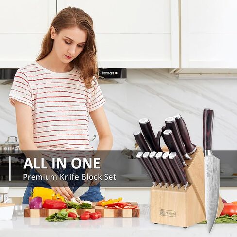 PAUDIN Kitchen Knife Set with Block, 14 Pieces Knife Sets for Kitchen with Block, High Carbon German Stainless Steel Sharp Chef Knife Set with Ergonomic Pakkawood Handle in Saudi Arabia