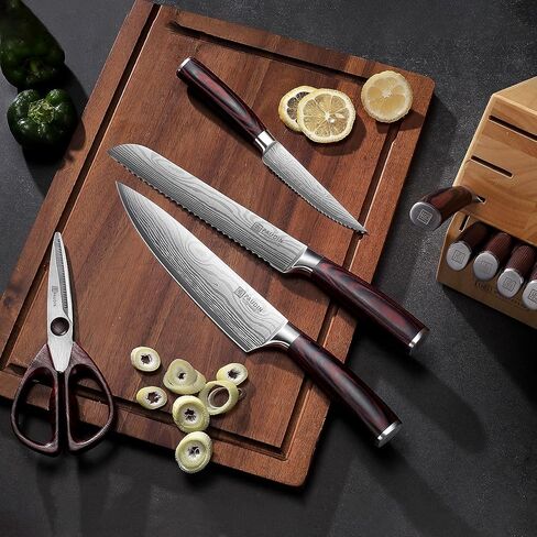 PAUDIN Kitchen Knife Set with Block, 14 Pieces Knife Sets for Kitchen with Block, High Carbon German Stainless Steel Sharp Chef Knife Set with Ergonomic Pakkawood Handle in Saudi Arabia