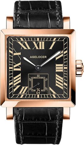AGELOCER Mechanical Watch, Square Automatic Self Wind Men's Watch Calendar Luminous Retro Rome Dial Men's Wrist Watches in Kuwait