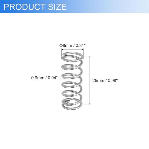 uxcell 10Pcs Compression Springs, 0.9mm Wire Diameter x 8mm OD x 25mm Length 304 Stainless Steel Extension Spring Ballpoint Pen Pressure Springs for Shop Home Repairs, Silver in Saudi Arabia