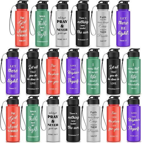 Mifoci 20 Pcs Christian Religious Water Bottles Bulk 17 oz Inspirational Bible Verse Water Bottles Reusable Leakproof Sports Plastic Cups for Women Men Christmas Church Bible Study Employee Gifts in Kuwait