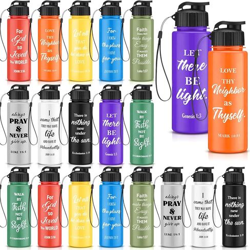 Mifoci 20 Pcs Christian Religious Water Bottles Bulk 17 oz Inspirational Bible Verse Water Bottles Reusable Leakproof Sports Plastic Cups for Women Men Christmas Church Bible Study Employee Gifts in Kuwait