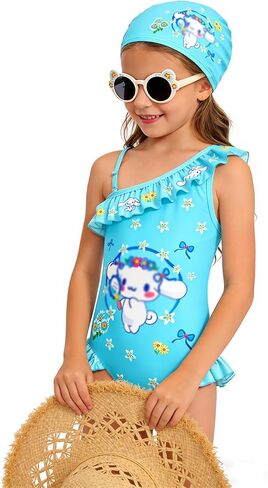 Girls One Piece Swimsuit Kids Fashion Ruffle Swimwear Summer Beach Bathing Suit 5-12 Years in Saudi Arabia