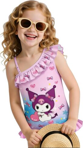 Girls One Piece Swimsuit Kids Fashion Ruffle Swimwear Summer Beach Bathing Suit 5-12 Years in Saudi Arabia