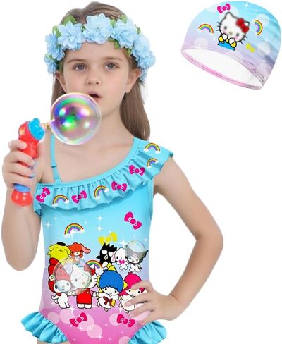 Girls One Piece Swimsuit Kids Fashion Ruffle Swimwear Summer Beach Bathing Suit 5-12 Years in Saudi Arabia