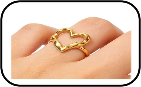 Irregular Hammer Hollow Heart Ring Chunky Statement Ring Charm Oval Ring Open Geometric Ring Stacked Sun-Textured Sunflower Sleeve Ring Water Drop Wrapped Finger Ring Minimalist Simple Knuckle Ring Fashion Jewelry for Women in Saudi Arabia