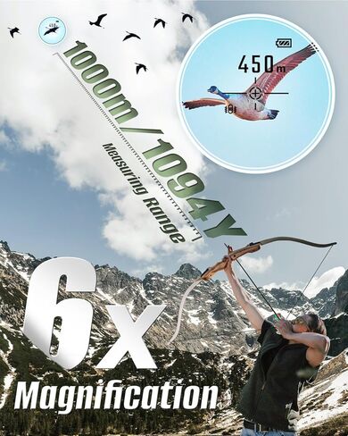 جهاز تحديد المدى بالليزر للغولف/الصيد من Hunter-X، جهاز تحديد المدى بالليزر بطول 1000/1200 ياردة مع تكبير 6X، ومنحدر، وباحث عن الدبوس، وقفل العلم والاهتزاز in Kuwait