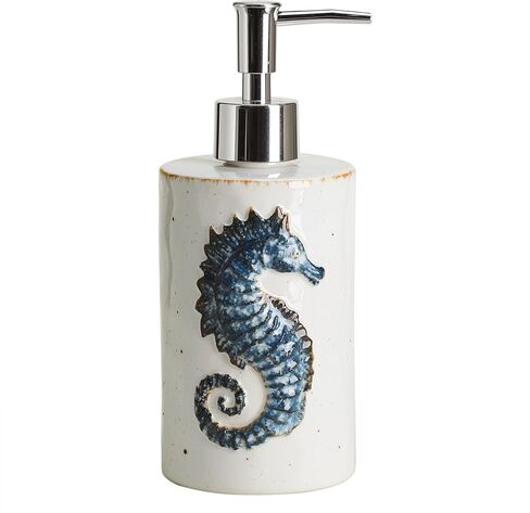 CHOOLD Ceramic Seahorse Dispenser with Plastic Pump, Refillable Lotion Soap Container, Lotion Bottle, Hand Soap Dispenser, Retro Blue with Brown in Kuwait