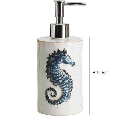 CHOOLD Ceramic Seahorse Dispenser with Plastic Pump, Refillable Lotion Soap Container, Lotion Bottle, Hand Soap Dispenser, Retro Blue with Brown in Kuwait