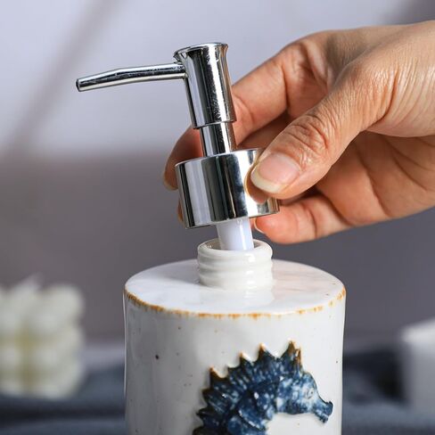 CHOOLD Ceramic Seahorse Dispenser with Plastic Pump, Refillable Lotion Soap Container, Lotion Bottle, Hand Soap Dispenser, Retro Blue with Brown in Kuwait