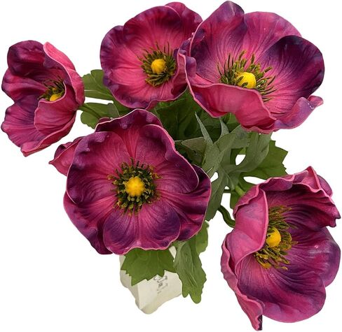 5Pcs Artifical Real Touch PU Anemone Flower Bouquet Room Home Decor (Purple) in Kuwait
