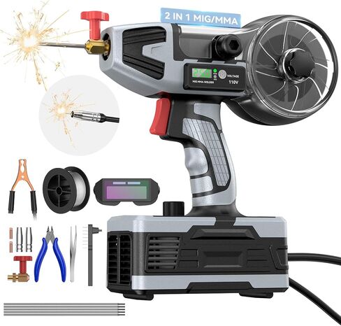 آلة لحام محمولة 110 فولت، ماكينة لحام محمولة مع عاكس IGBT 5 تعديل تيار متغير، مسدس لحام كهربائي بعصا القوس الكهربائي لقضبان 1/16 بوصة - 1/8 بوصة، حقيبة حمل و20 قضيبًا متضمنة in Kuwait