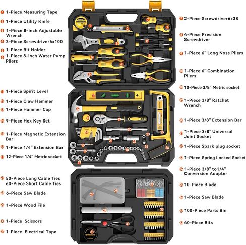 مجموعة أدوات مكونة من 328 قطعة للمنزل، مجموعة أدوات إصلاح يدوية، حقيبة تخزين صندوق الأدوات مع درج، مجموعة أدوات منزلية/تلقائية عامة، مثالية لأصحاب المنازل، والأعمال اليدوية، والحرفية in Kuwait