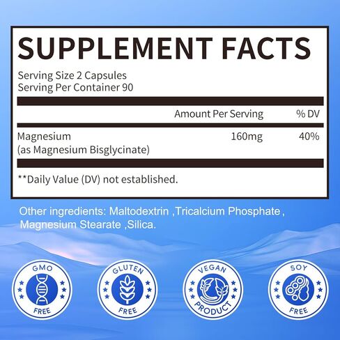 iMATCHME Magnesium Bisglycinate 100%, Magnesium Supplement Support to Sleep & Calmness,Heart Healthy, Muscle & Bones, Maximum Absorption,180 Capsules in Kuwait