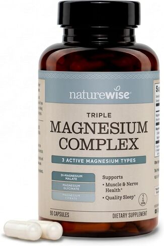 مركب المغنيسيوم الثلاثي من NatureWise - جليسينات المغنيسيوم عالية الامتصاص + مالات + سيترات لدعم أعصاب العضلات والنوم - 90 كبسولة نباتية in Saudi Arabia