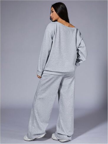 Women's Sweatsuits 2 Piece Set Off The Shoulder Oversized Sweatshirts and Wide Leg Sweatpants Fall Clothes in Saudi Arabia