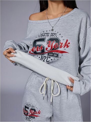 Women's Sweatsuits 2 Piece Set Off The Shoulder Oversized Sweatshirts and Wide Leg Sweatpants Fall Clothes in Saudi Arabia