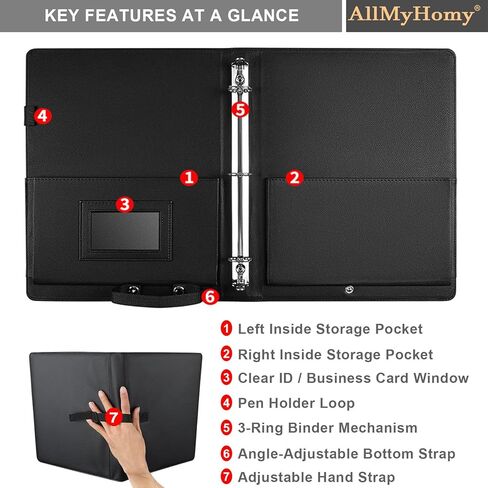 ورقة موسيقية مكونة من 3 حلقات، مجلد موسيقى جوقة من الجلد الصناعي مع حزام يد وجيوب، يناسب مقاس الحروف 8.5 بوصة × 11 بوصة وأوراق A4، منظم للجوقة والفرقة والأداء (أسود) in Kuwait