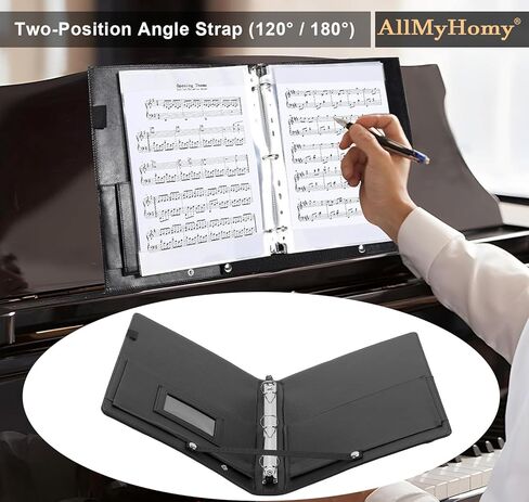 ورقة موسيقية مكونة من 3 حلقات، مجلد موسيقى جوقة من الجلد الصناعي مع حزام يد وجيوب، يناسب مقاس الحروف 8.5 بوصة × 11 بوصة وأوراق A4، منظم للجوقة والفرقة والأداء (أسود) in Kuwait