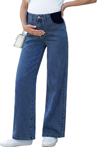 BLENCOT Maternity Jeans for Women High Waist Straight Leg Pregnancy Denim Pants with Pockets in Kuwait