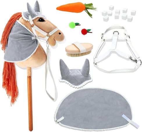 9 Pcs DIY Hobby Horse Bridle Kit Include Horses Ear Bonnet Blanket Halter Sugar Cubes Red Green Apples Carrots Brush Saddle Belt Equestrian Enthusiast Gift, Hobby Horse Not Include in Kuwait