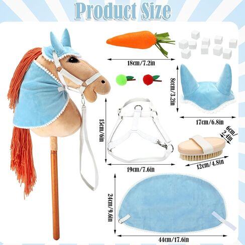 9 Pcs DIY Hobby Horse Bridle Kit Include Horses Ear Bonnet Blanket Halter Sugar Cubes Red Green Apples Carrots Brush Saddle Belt Equestrian Enthusiast Gift, Hobby Horse Not Include in Kuwait