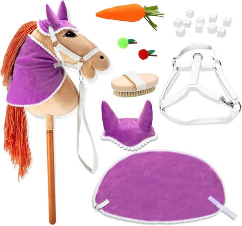 9 Pcs DIY Hobby Horse Bridle Kit Include Horses Ear Bonnet Blanket Halter Sugar Cubes Red Green Apples Carrots Brush Saddle Belt Equestrian Enthusiast Gift, Hobby Horse Not Include in Kuwait