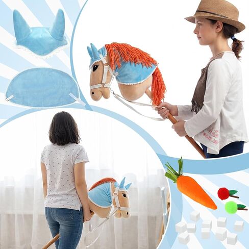 9 Pcs DIY Hobby Horse Bridle Kit Include Horses Ear Bonnet Blanket Halter Sugar Cubes Red Green Apples Carrots Brush Saddle Belt Equestrian Enthusiast Gift, Hobby Horse Not Include in Kuwait
