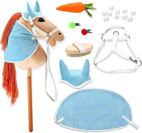 9 Pcs DIY Hobby Horse Bridle Kit Include Horses Ear Bonnet Blanket Halter Sugar Cubes Red Green Apples Carrots Brush Saddle Belt Equestrian Enthusiast Gift, Hobby Horse Not Include in Saudi Arabia