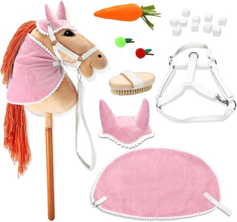 9 Pcs DIY Hobby Horse Bridle Kit Include Horses Ear Bonnet Blanket Halter Sugar Cubes Red Green Apples Carrots Brush Saddle Belt Equestrian Enthusiast Gift, Hobby Horse Not Include in Kuwait