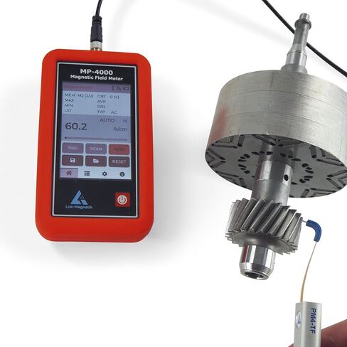 جهاز قياس النفاذية المغناطيسية المحمول LM-MP4000-4TF من PCE لاختبار المواد المغناطيسية، يبلغ قياسه 1000-5000 ميكرومتر بدقة ±5%، ويتميز بشاشة تعمل باللمس ونقل البيانات لاسلكيًا in Kuwait