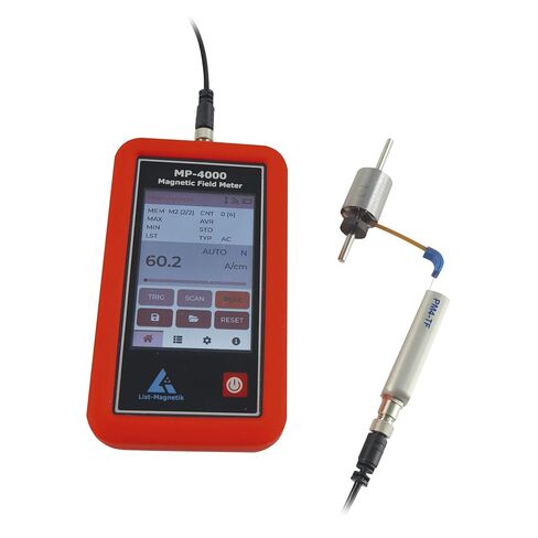 جهاز قياس النفاذية المغناطيسية المحمول LM-MP4000-4TF من PCE لاختبار المواد المغناطيسية، يبلغ قياسه 1000-5000 ميكرومتر بدقة ±5%، ويتميز بشاشة تعمل باللمس ونقل البيانات لاسلكيًا in Kuwait